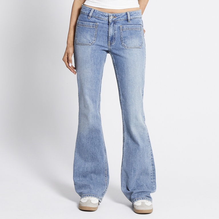 Patch pocket bootcut jeans "Low Boot Patch" Blue Used